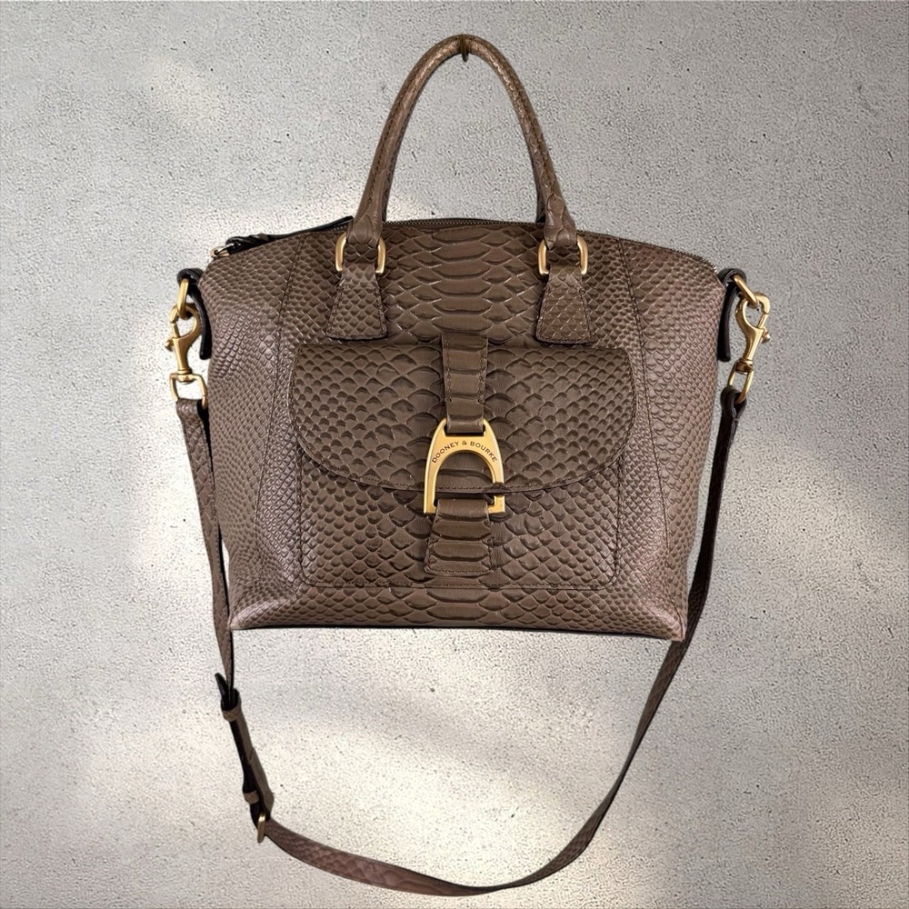 Dooney & Bourke Naomi Satchel Bag Saffiano Leather Croc Reptile Embossed Gray - Picture 3 of 8